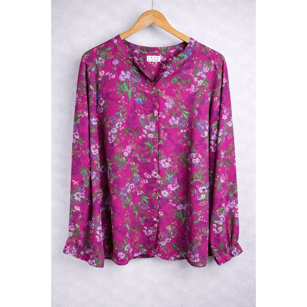 Joan‎ Rivers Blouse Pink Floral Button Up Top Flowy Lightweight A676530